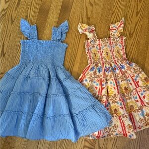 Hill House Kids' Blue Ruffle Sundress & Floral Tiered Dress Set size 4/5 girls